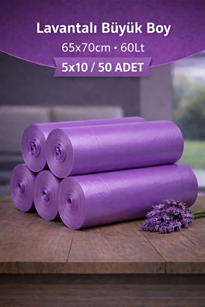 Büzgülü Büyük Boy Çilek Kokulu Çöp Torbası 10'lu 5 Rulo 65x70 Çöp Poşeti 60 Litre